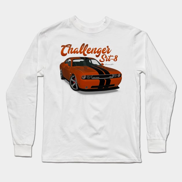 Challenger Srt-8 Orange Stripe Front Long Sleeve T-Shirt by PjesusArt